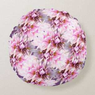 Pink Crocus Flowers Bouquet Round Cushion
