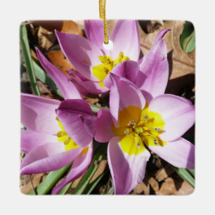 Pink Crocuses Spring Floral Ceramic Ornament
