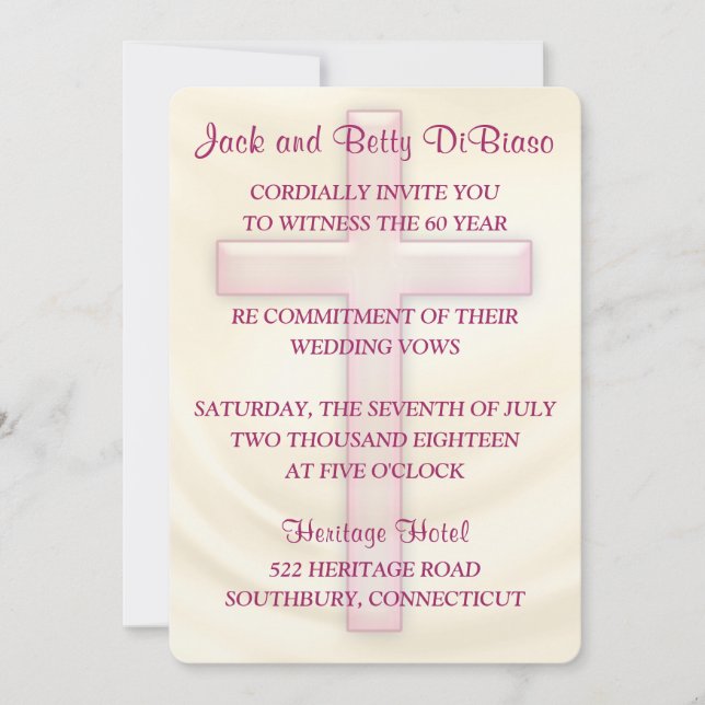 Pink Cross 60th Anniversary Invitations (Front)