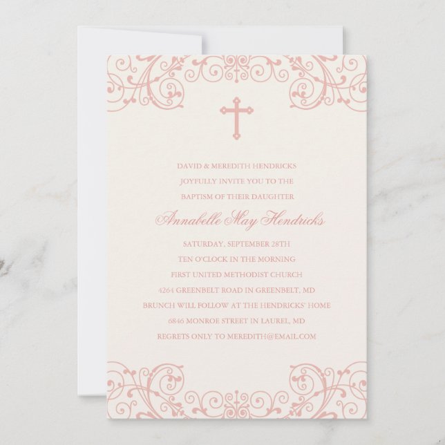 Pink Cross Baptism/Christening Invitation (Front)