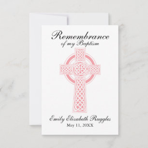 Pink Cross Baptism Christening Prayer Card