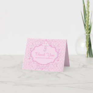 Pink Cross Baptism Christening Thank You Card