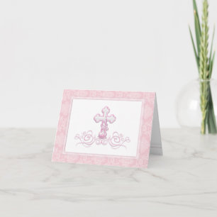 Pink Cross Baptism Christening Thank You Cards