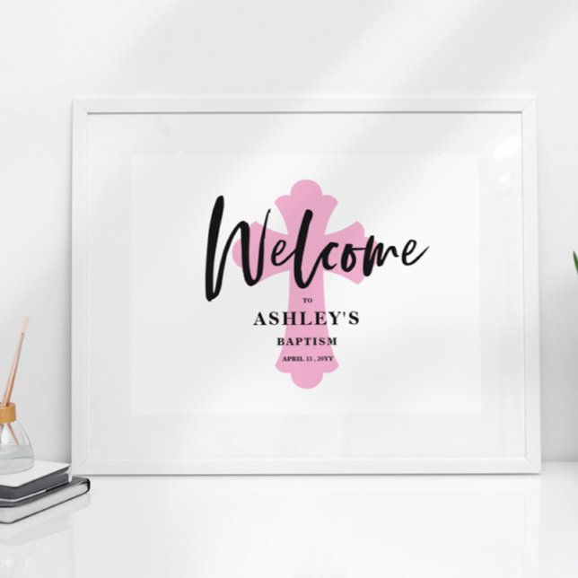  Pink Cross Baptism Horizontal Welcome Sign (Creator Uploaded)