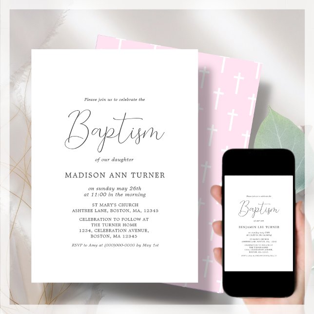 Pink Cross | Baptism Invitation  (Creator Uploaded)