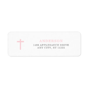 Pink cross baptism return address label