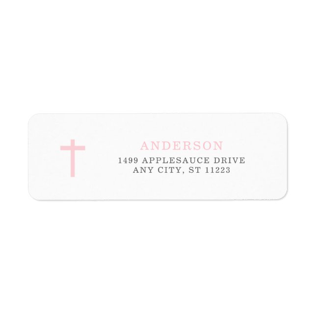 Pink cross baptism return address return address label (Front)