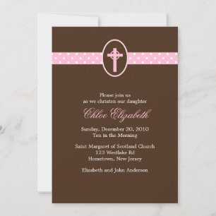 Pink Cross Christening Invitations