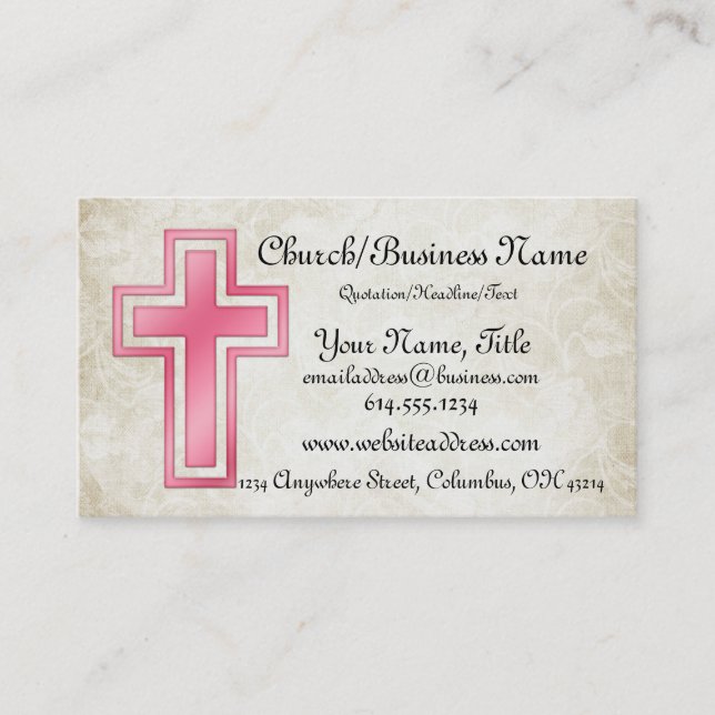 Pink Cross Christian Religious Business Cards (Front)