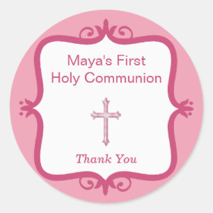 Pink Cross Communion Round Sticker
