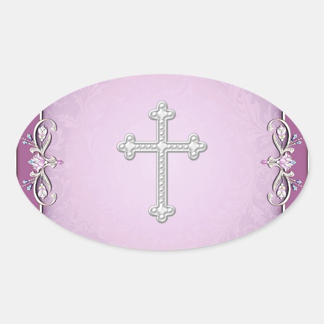 Pink Cross Damask Flower Envelope Seals (Front)