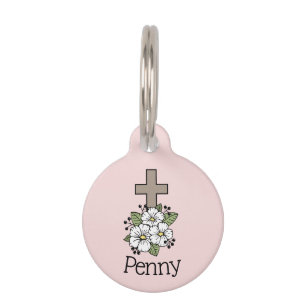 Pink Cross Design Pet Tag