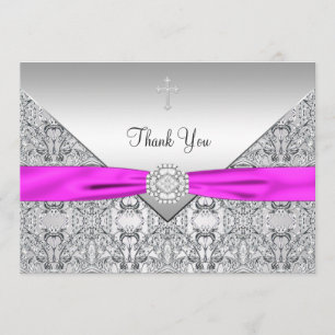 Pink Cross Elegant Christian Thank You Card