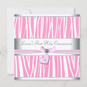 Pink Cross First Communion Invitation