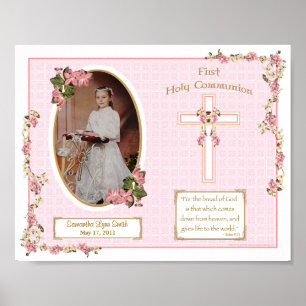 Pink Cross First Holy Communion Personalised 11x14 Poster