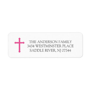 Pink Cross First Holy Communion Return Address Label