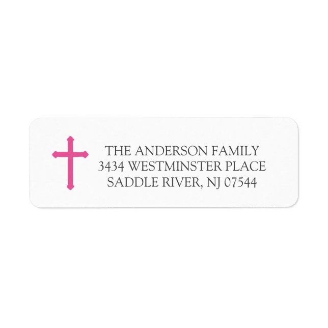 Pink Cross First Holy Communion Return Address Label (Front)