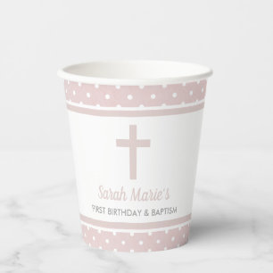 Pink Cross Girl Baby Baptism First Birthday Paper Cups