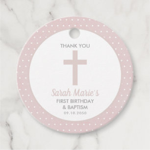 Pink Cross Girl Baptism First Birthday Thank You Favour Tags