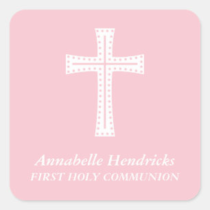 Pink Cross Girls First Communion Square Sticker