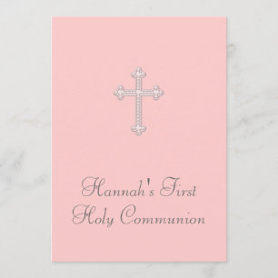 Pink Cross Girls Pink First Communion Invitation