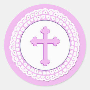 Pink Cross Round Sticker