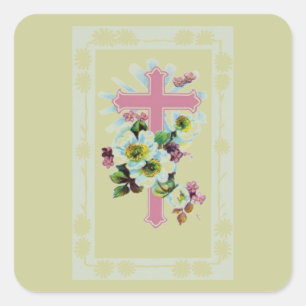 Pink Cross Square Sticker