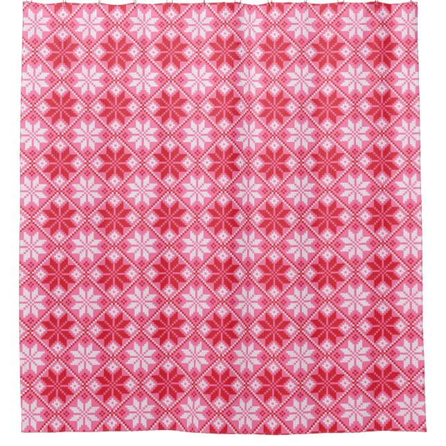 Pink cross-stitch pattern shower curtain (Front)