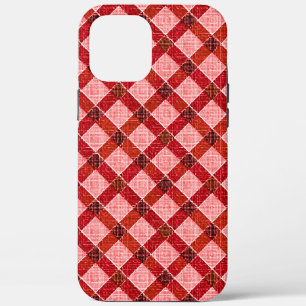 Pink cross tartan plaid with light rough relief th iPhone 12 pro max case