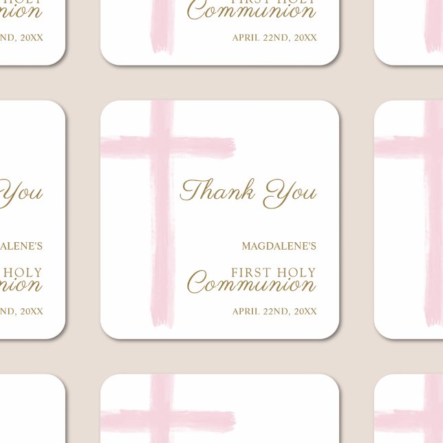 Pink Cross Thank You First Holy Communion Square Sticker (Creator Uploaded)