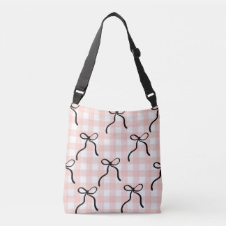 Pink Crossbody tote bag with black bows