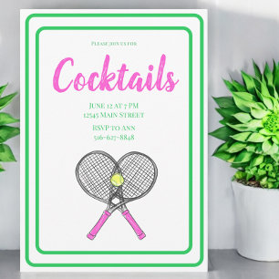 Pink Crossed Tennis Racquets Cocktail Party Balls Invitation