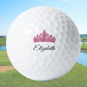 Pink Crown and Custom Name Pretty Golf Balls