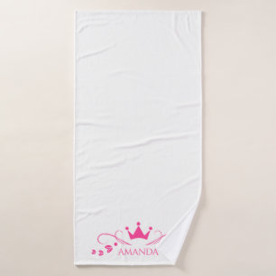 Pink Crown And Swirls Monogram Bath Towel Set
