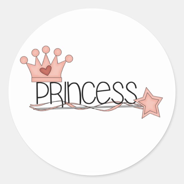 Pink Crown and Wand Princess Classic Round Sticker (Front)