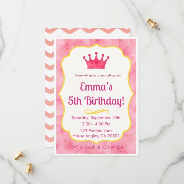 Pink Crown Birthday Invite | zazzlemade Magic (Front/Back In Situ)