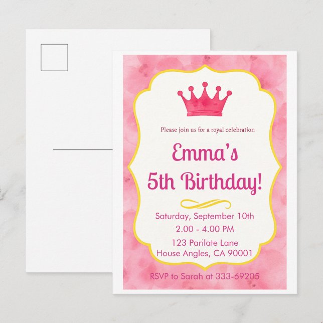 Pink Crown Birthday Invite | zazzlemade Magic (Front/Back)