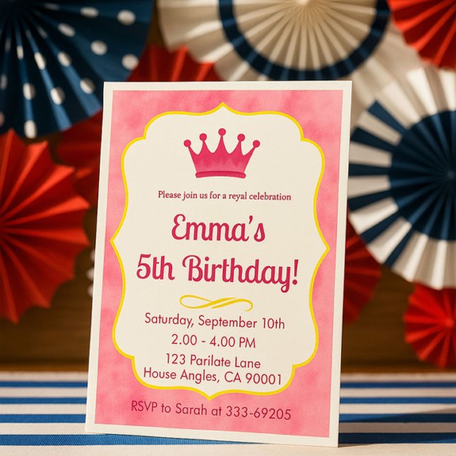 Pink Crown Birthday Invite | zazzlemade Magic (Crowned in pastel for her big day #zazzlemade)