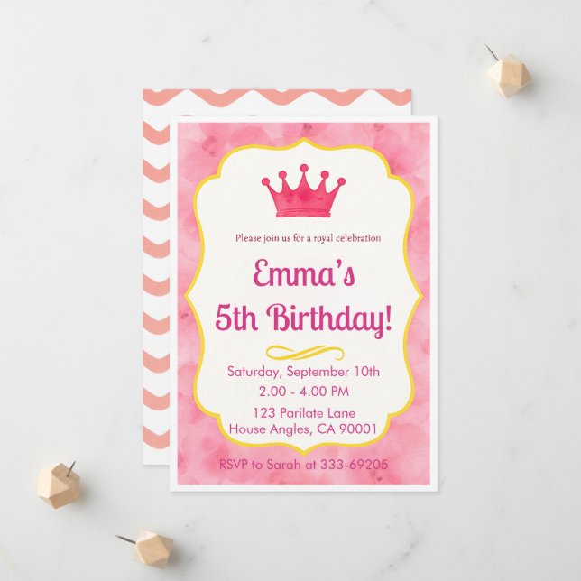Pink Crown Birthday Invite | zazzlemade Magic (Front/Back In Situ)