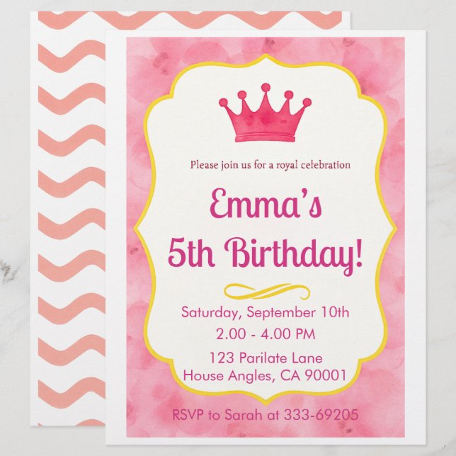 Pink Crown Birthday Invite | zazzlemade Magic Custom Letterhead (Front/Back)
