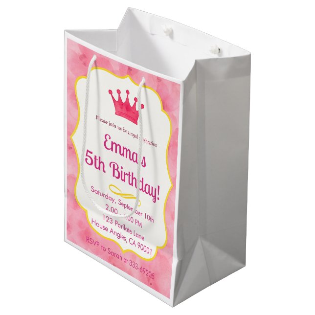 Pink Crown Birthday Invite | zazzlemade Magic Medium Gift Bag (Front Angled)