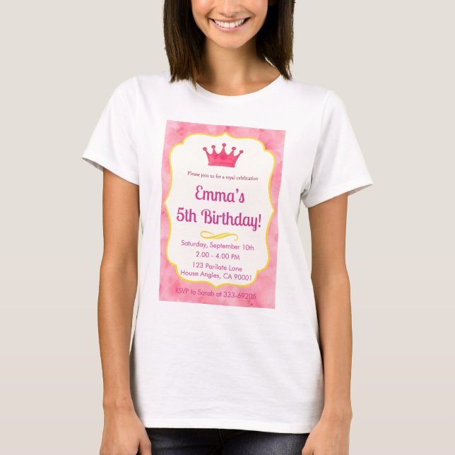 Pink Crown Birthday Invite | zazzlemade Magic T-Shirt (Front)