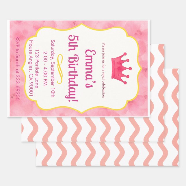 Pink Crown Birthday Invite | zazzlemade Magic Wrapping Paper Sheet (Set)