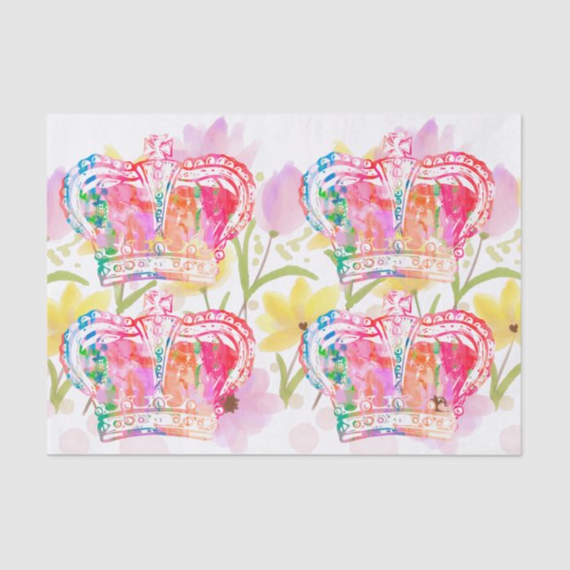 Pink crown flowers watercolor pastel decoupage tissue paper (Front)