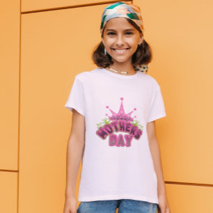 Pink Crown Happy mothers day Girls white T-Shirt