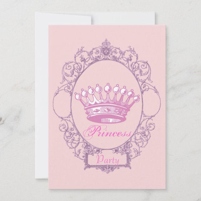 Pink Crown Princess Birthday Party invitation (Front)