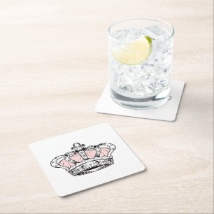 Pink Crown Queen Royalty Girly Aesthetic Design Square Paper Coaster