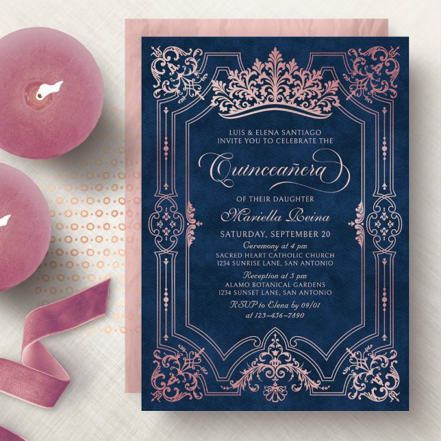 Pink Crown Tiara Elegant Quinceanera Invitation (Creator Uploaded)