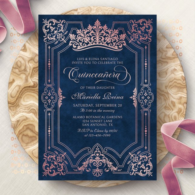 Pink Crown Tiara Elegant Quinceanera Invitation (Creator Uploaded)