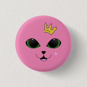 Pink Crowned Cat Button